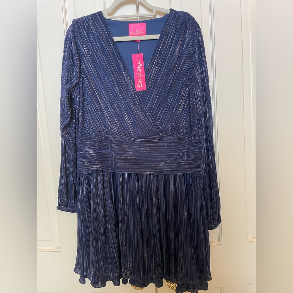 Lilly Pulitzer Metallic Navy Long Sleeve Dress